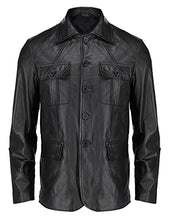 Load image into Gallery viewer, Jild Real Lambskin 5-Buttons Closure Leather Jacket for Men - Polo Shirt Collar Style Men's Leather Blazer Jacket (Black, Large)