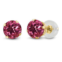 Load image into Gallery viewer, Gem Stone King 14K Yellow Gold Pink Tourmaline Gemstone Stud Earrings 1.00 Ct Round 5MM