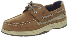 Load image into Gallery viewer, Sperry boys Lanyard boat shoes, Dark Tan/Navy, 6 Big Kid US
