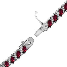 Load image into Gallery viewer, GemStar USA Sterling Silver Created Ruby Marquise-Cut Tennis Bracelet with White Topaz Accents