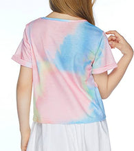 Load image into Gallery viewer, Boyoo Girl's Short Sleeve T Shirt Kids Fashion Tee Tie Dye Crewneck Rolled Cuffs Crop Top for 5-14 Years