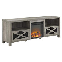 Load image into Gallery viewer, Walker Edison Furniture Company Modern Farmhouse X Wood Fireplace Universal Stand for TV's up to 80" Flat Screen Living Room Storage Shelves Entertainment Center, 70 Inch, Grey Wash