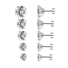 Load image into Gallery viewer, Amoina 5 Pairs 20G Hypoallergenic Stud Earrings Flatback Earrings Surgical Steel Cubic Zirconia Earrings Piercing Ear Cartilage