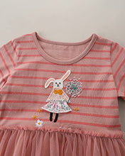 Load image into Gallery viewer, Youlebao Girls Cotton Long Sleeve Casual Cartoon Appliques Striped Jersey Dresses (5T, Gre)