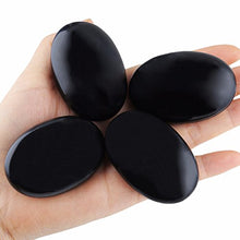 Load image into Gallery viewer, rockcloud Oval Worry Stones,Palm Pocket Energy Stone,Healing Crystal with Velvet Bag,Black Obsidian