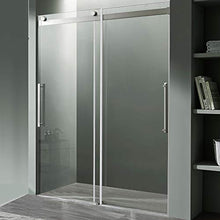 Load image into Gallery viewer, 76 x 48 inch Frameless Shower Door in Brushed Nickel | Stella Water Repellent Glass Shower Door with Seal Strip Parts and Handle | Easy Gilde Rollers Sliding Shower Door | SD-FRLS05901BN