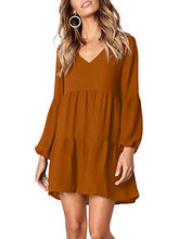 Load image into Gallery viewer, Amoretu Women Long Sleeve Tunic Dress V Neck Swing Shift Dresses(Brown,Medium)