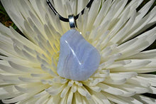 Load image into Gallery viewer, Pretty Blue Lace Agate Stone on a Leather Cord Necklace