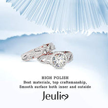 Load image into Gallery viewer, Jeulia 4 Carat Leaf Rings for Women 925 Sterling Silver 18 K Rose Gold Plated Round Cut Engagement Ring Set White Diamond Halo Cubic Zirconia Wedding band CZ Solitaire Anniversary Promise Rings (7)