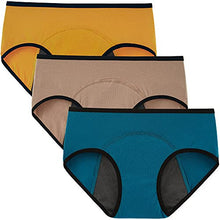 Load image into Gallery viewer, INNERSY Women's Hipster Period Underwear Postpartum Teens Menstrual Panties 3-Pack(Golden Grain,Large)