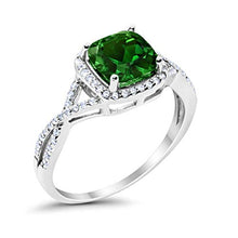 Load image into Gallery viewer, Blue Apple Co. Halo Infinity Shank Engagement Ring Cushion Simulated Emerald Round Cubic Zirconia 925 Sterling Silver, Size-8