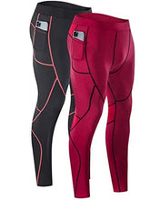 Load image into Gallery viewer, Milin Naco Men's Compression Pants, Cool Dry Baselayer Running Sports Tights with Pocket, Pack of 2-Vitality Black/Wine Red-2XL