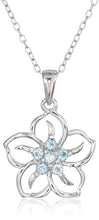 Load image into Gallery viewer, Sterling Silver Genuine Sky Blue Topaz Flower Pendant Necklace, 18"