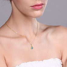 Load image into Gallery viewer, Gem Stone King 10K Yellow Gold Swiss Blue Topaz and Diamond Teardrop Pendant Necklace For women (0.50 Cttw, with 18 Inch Chain)