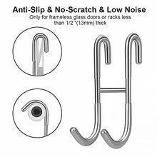 Load image into Gallery viewer, Haitis 4 Pack Over Shower Glass Door Hooks, Polished Silver, SUS 304 Stainless Steel Rack Hooks, Bathroom Frameless Drilling-Free Hanger, for Bathing Suits, Robe, Towel, Squeegee, Loofah, Shaver