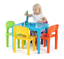 Load image into Gallery viewer, Humble Crew, Blue Table & Red/Green/Yellow/Purple Kids Lightweight Plastic Table and 4 Chairs Set, Square