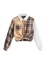 Load image into Gallery viewer, WDIRARA Girl's Plaid Color Block Button Down Shirt Long Sleeve Pocket Blouse Preppy Top Multicolor 10Y