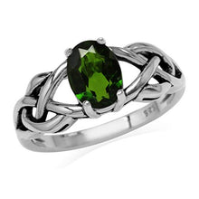 Load image into Gallery viewer, Silvershake 1.15ct. Green Chrome Diopside 925 Sterling Silver Celtic Knot Solitaire Ring Size 6