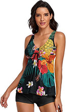 Load image into Gallery viewer, Cute Pineapple Tankini Swimsuits for Women Vinatge Floral Tummy Control Two Piece Bathing Suits Tank Top with Boyshorts XX-Large