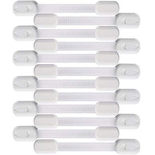 Load image into Gallery viewer, 12 Pack Vmaisi Multi-Use Adhesive Straps Locks - Childproofing Baby Proofing Cabinet Latches for Drawers, Fridge, Dishwasher, Toilet Seat, Cupboard, Oven,Trash Can, No Drilling (White) (12)