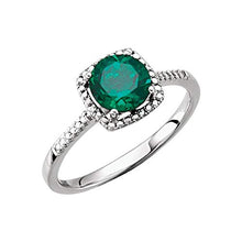 Load image into Gallery viewer, Solid 925 Sterling Silver Created Emerald and .01 Cttw Diamond Ring Band - Size 5 (Width = 8.9mm)