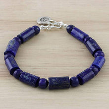 Load image into Gallery viewer, NOVICA Lapis Lazuli .925 Sterling Silver Beaded Bracelet, 7.25", Oceanic Om'