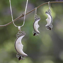 Load image into Gallery viewer, NOVICA Garnet .925 Sterling Silver Dangle Earrings, 'Natural Moonlight'
