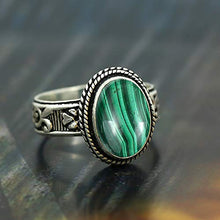 Load image into Gallery viewer, Malachite Ring Size 5 925 Silver Overlay Vintage Style Handmade Solitaire Ring