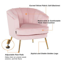 Load image into Gallery viewer, Artechworks Modern Velvet Barrel Chair Accent Armchair with Golden Legs for Living Room Bedroom Home Office, Channel Tufted Back Club Chair, Pink