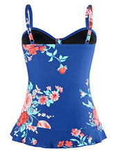 Load image into Gallery viewer, Hilor Women's 50's Retro Ruched Tankini Swimsuit Top with Ruffled Hem Navy&red Floral 18