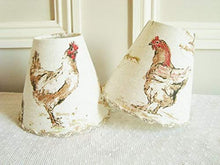 Load image into Gallery viewer, 3 Chickens fabric chandelier lampshades for sconce or wall light, Handmade with French country style rooster and hen motifs 4.3 x 5.1 ins