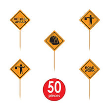Load image into Gallery viewer, Beistle, 2 1/2-Inch, Orange/Black Construction Sign Food Picks