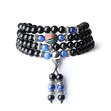 Load image into Gallery viewer, COAI Multilayer Blue Kyanite and Obsidian Malas Prayer Beads Bracelet