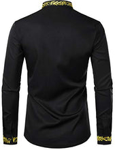 Load image into Gallery viewer, ZEROYAA Men's Luxury Gold Embroidery Design Slim Fit Long Sleeve Button Up Dress Shirts ZHCL44-Black Small