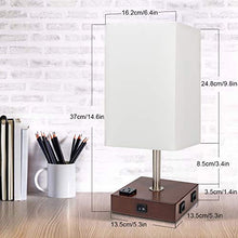 Load image into Gallery viewer, DEEPLITE Lamps for Bedrooms Set of 2, Bedside Lamp with USB Ports and AC Outlet, Modern Table Lamp for Nightstand, End/Side Table, Dresser, Office Desk, Wood Rustic Lamp for Living Room, Dorm Reading