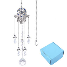 Load image into Gallery viewer, YU FENG Hanging Clear Crystal Suncatcher Ornaments with Hamsa Hand and Blue Evil Eye Protection Charm,Angel Style Chandelier Crystal Beads Chain