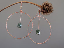 Load image into Gallery viewer, Agate Moss Earrings 3.5" Boutique Green Flower Crystal Healing Energy Gemstone Big Copper Hoop B01