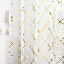 Load image into Gallery viewer, Kotile White and Gold Sheer Curtains for Bedroom - Gold Moroccan Tile Curtain Rod Pocket White Window Curtains 63 Inch Length 2 Panels for Girls Room, W52 x L63 Inches, 1 Pair, Gold White