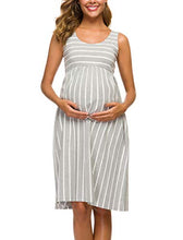 Load image into Gallery viewer, Ecavus Womens Maternity Tank Dress Stripe Color Block Sleeveless Knee Length for Baby Shower (S, Grey White Stripe)