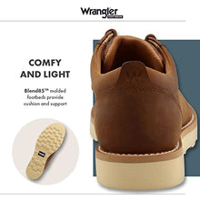 Load image into Gallery viewer, Wrangler Footwear Rugged Wedge Oxfords - Men’s Casual Dress Shoes Featuring Moc Toe Profile, Full-Grain Leathers, Air-Mesh Inner Lining, and Blown Rubber Wedge Soles - Clay/Dark Brown, 13 M