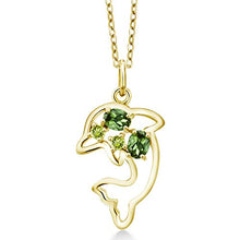 Load image into Gallery viewer, Gem Stone King 0.40 Ct Green Tourmaline Green Peridot 18K Yellow Gold Plated Silver Dolphin Necklace