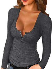 Load image into Gallery viewer, Womens V neck Long Sleeve Shirts Low Cut Slim Fitted Sexy Fall Sweatshirts
