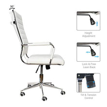 Load image into Gallery viewer, LUCKWIND Ergonomic Office Chair Ribbed Leather Swivel - Adjustable Height Tilt Arm Sleeves Lumbar Support High Back Upholstery Executive Conference Task Computer Chrome Wheel Caster 350lbs Big (White)