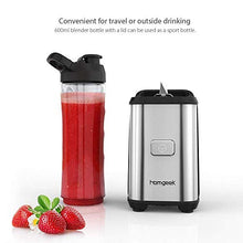 Load image into Gallery viewer, homgeek Personal Mini Blender Smoothie Maker for Juice Shakes and Smoothie,Portable Small Countertop Mixer with 600ml Travel Sport Bottle, 300W