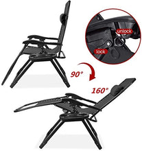 Load image into Gallery viewer, Zero Gravity Chair Oversized,420 lbs Weight Capacity Patio Lounge Chair, Folding Beach Chair Recliner 31.5 inch Extra Wide Yard Chair with Cup Holder (Black)