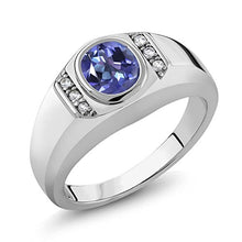 Load image into Gallery viewer, Gem Stone King 1.36 Ct Purple Blue Mystic Topaz White Created Sapphire 925 Sterling Silver Men's Ring (Size 11)