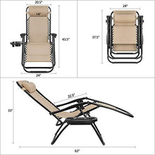 Load image into Gallery viewer, Devoko Patio Zero Gravity Chair Outdoor Folding Adjustable Reclining Chairs Pool Side Using Lawn Lounge Chair with Pillow Set of 2 (Beige)