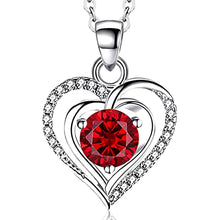Load image into Gallery viewer, RIVIKO Heart Birthstone Pendant Necklace for Women 925 Sterling Silver Zirconia January Necklaces Christmas Valentine's Day Mothers Day Jewelry Gifts For Girls Mother Wife