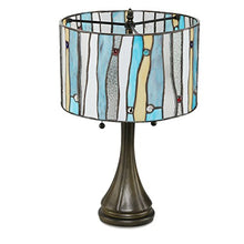 Load image into Gallery viewer, Serena D'italia Tiffany Style Table Lamps Contemporary, Mosaic Stained Glass Lamp, Antique, Victorian, Vintage Styling, Double Pull Chain (Blue, White, Yellow)