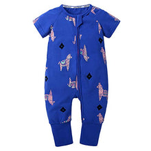 Load image into Gallery viewer, Kids Tales Baby Boys Girls Zipper Short Sleeve Pajama Sleeper Cotton Romper(Size 3M-3T) Blue